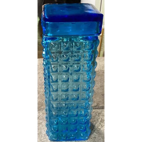 IKEA? Hobnail Blue Glass Canister storage jar ~ 10" - Picture 3 of 7